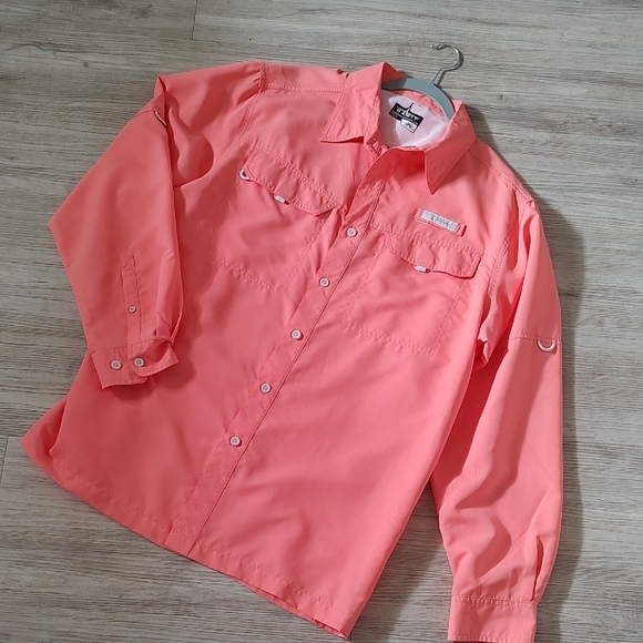 HABIT UPF 40 Men's Long Sleeve Fishing Shirt in Coral Large - Picture 1 of 11